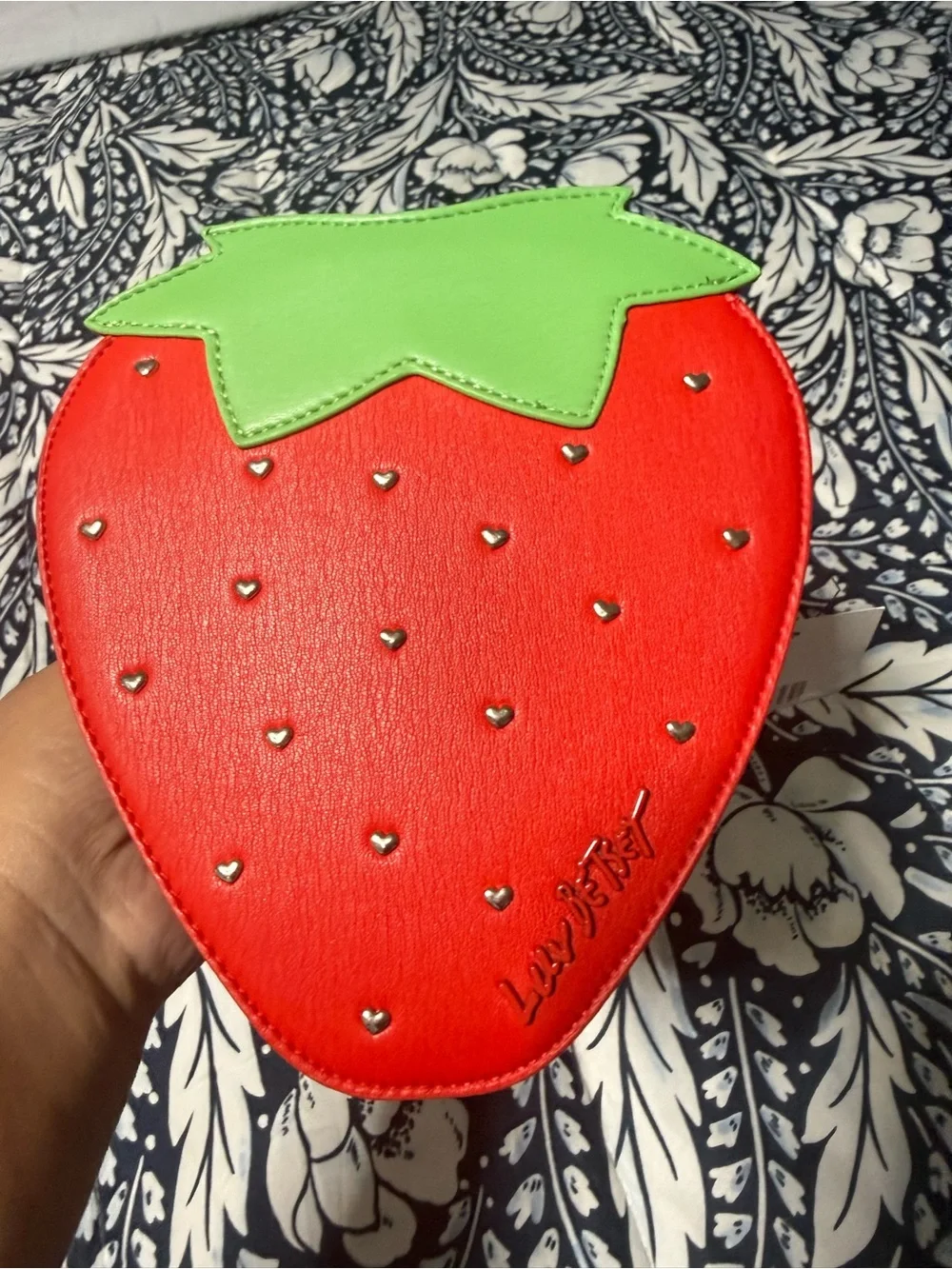 Betsey Johnson Red Strawberry Crossbody with Green Strap